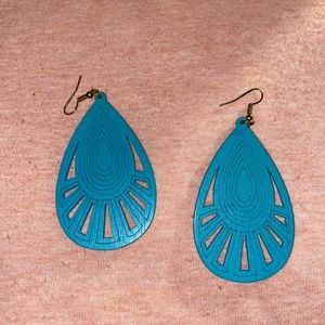 Turquoise wooden earrings.